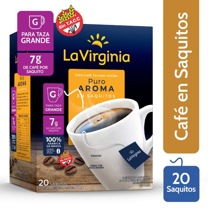 Café en saquitos La Virginia Puro Aroma torrado molido 7 gramos. 