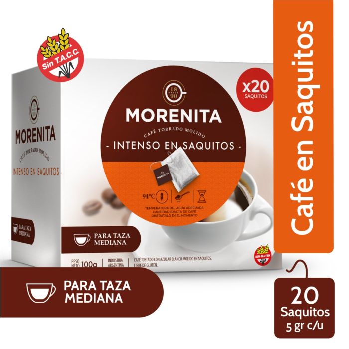 Café en Saquitos  Torrado Intenso Morenita de 5 gr x 20 saquitos